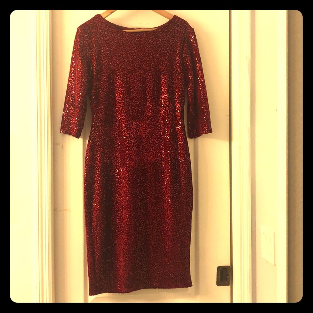 Red velvet and sequin cocktail dress